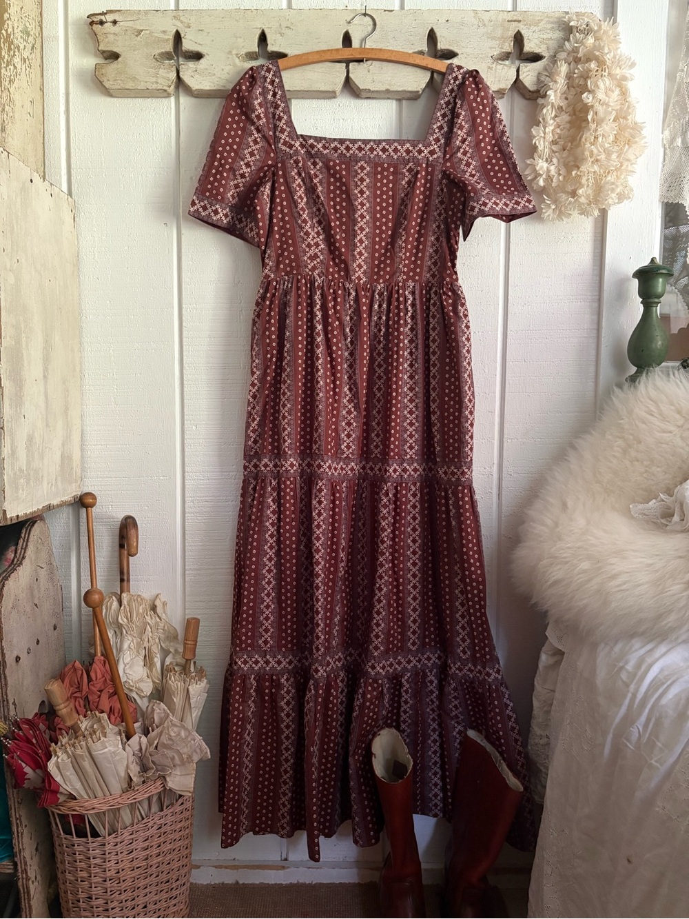 Boho Maxi Dress in Rust Geo Print